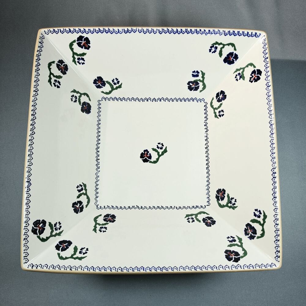 Vintage Nicholas Mosse Pansy Large Square Serving Bowl Irish Spongeware 12.5"